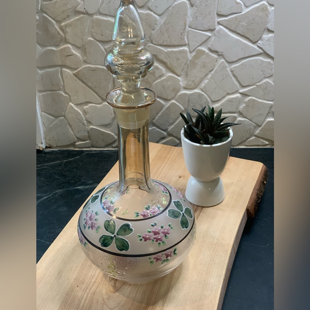 VINTAGE | Hand Painted Mouth Blown Carafe w/ Stopper